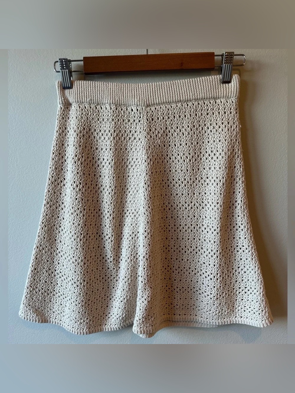 Neutral Crochet A-Line Skirt — Cream